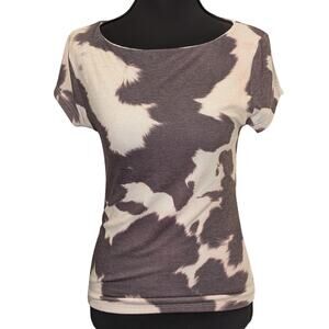 New With Tags Sweet Lilac Fitted Cow Print Boatneck Tee | Women's M